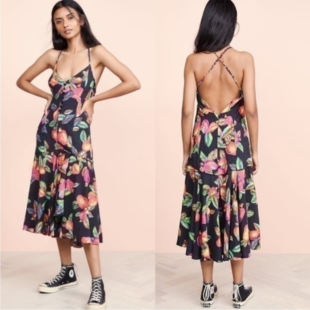 Farm Rio Dress Cashew Button Front Cami Dress Medium Summer Floral Beach NEW